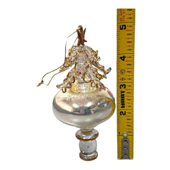 Handcrafted Glass Christmas Tree Ornament Blown Gold Accents Multicolored Beads - Picture 6 of 8